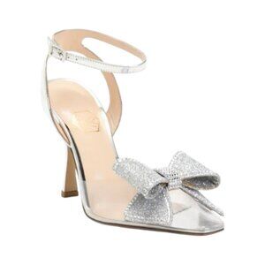 NALEBE Silver Made In Italy Heeled Holiday Bow Mules